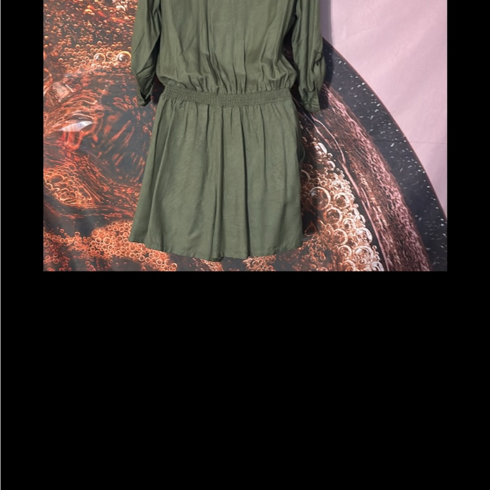 HM Women’s Sheers Roll-tab Sleeves Short Romper Green Size 6 NWT - Picture 4 of 5